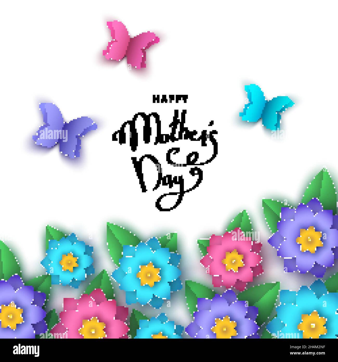 Happy mother's day greeting card with paper cut flowers, butterflies ...