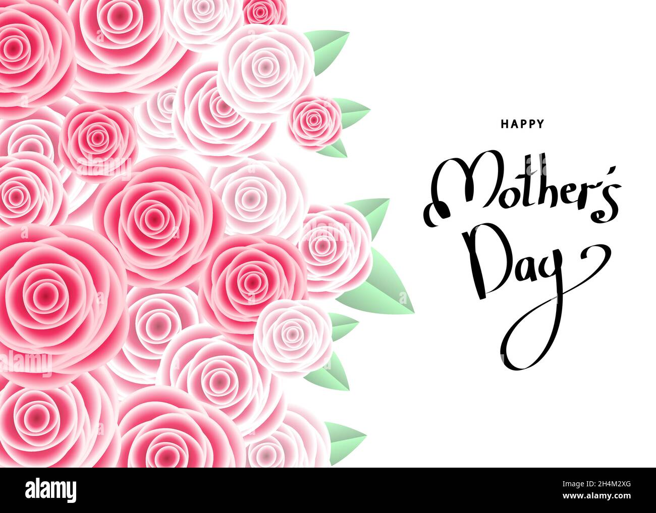 Happy mother's day greeting card with pink roses, lettering. Flowers