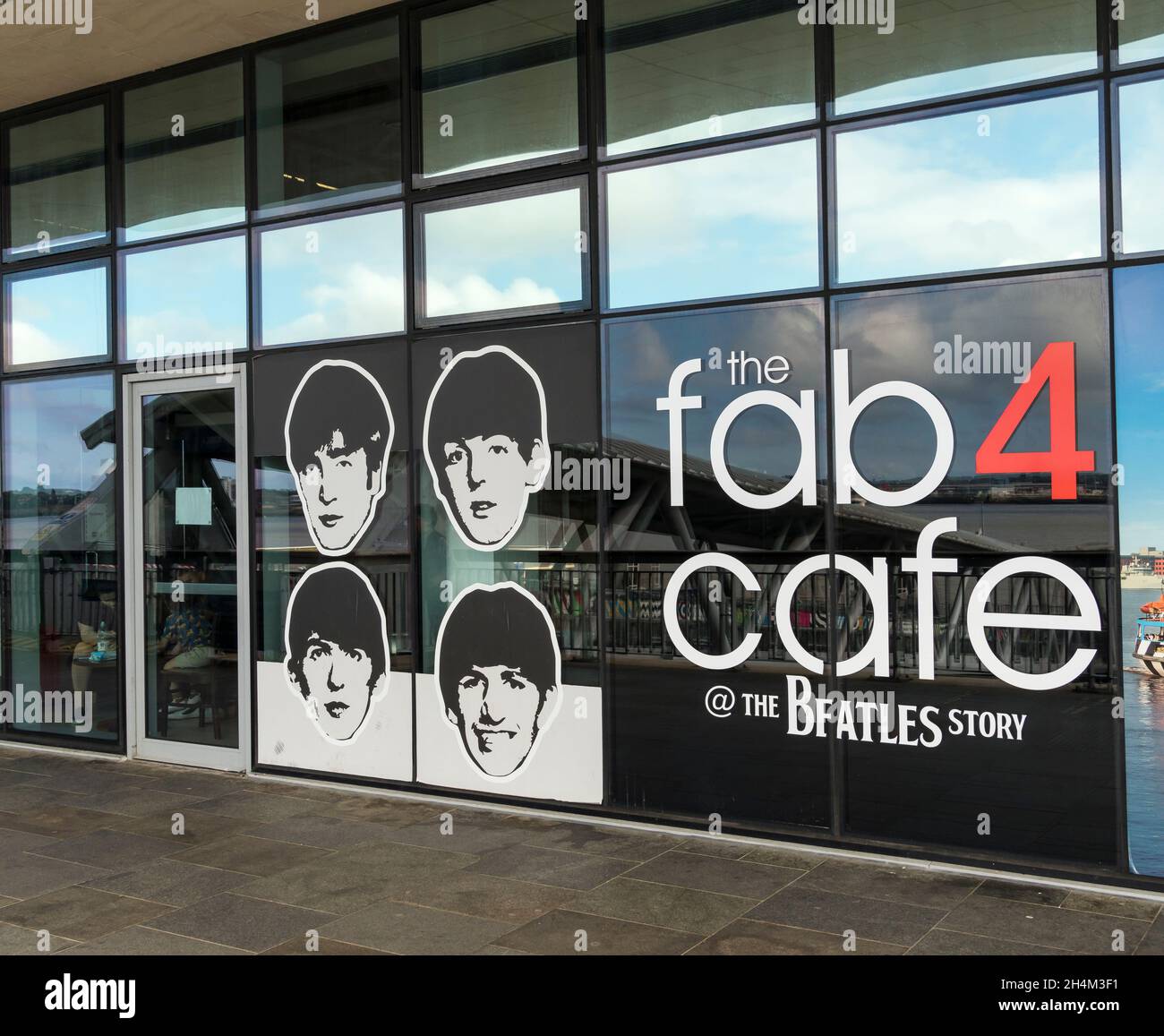 Front and entrance to the fab 4 cafe in Mersey Ferries building Georges Parade Liverpool 2021 Stock Photo