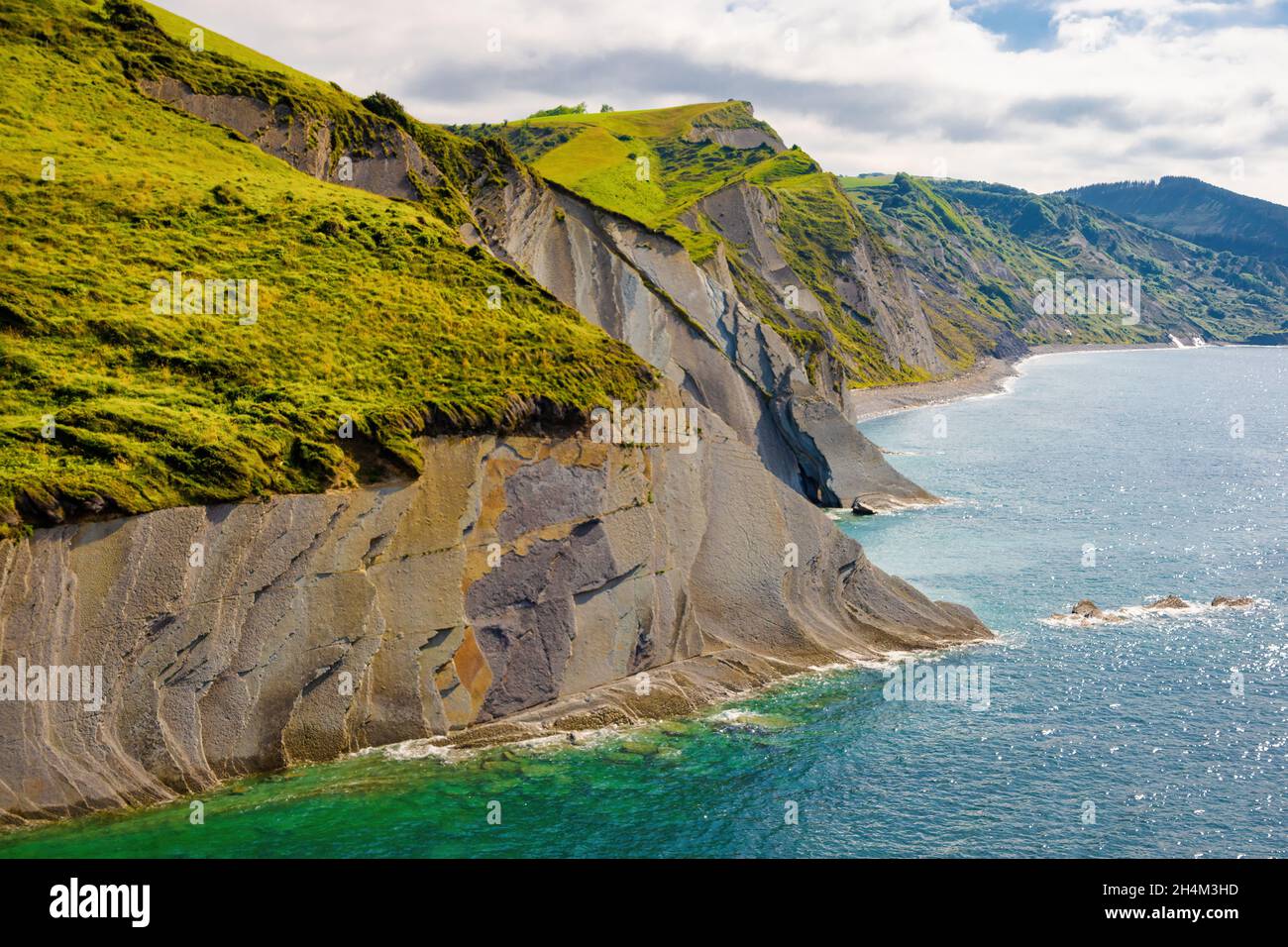 Panoramic view of the western cliff of the Zumaya coast from one of the Flysch viewpoints. Euskadi, Spain Stock Photo