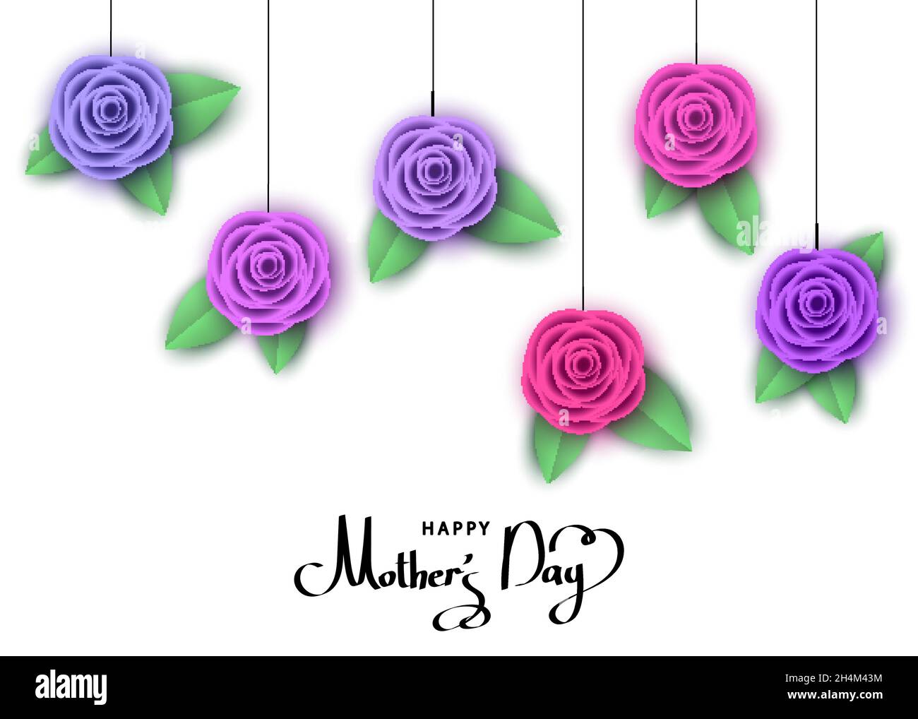 Happy mother's day greeting card with hanging  roses.  Flowers for banners,  posters, brochure, voucher discount, sale advertisement template.  Floral Stock Vector