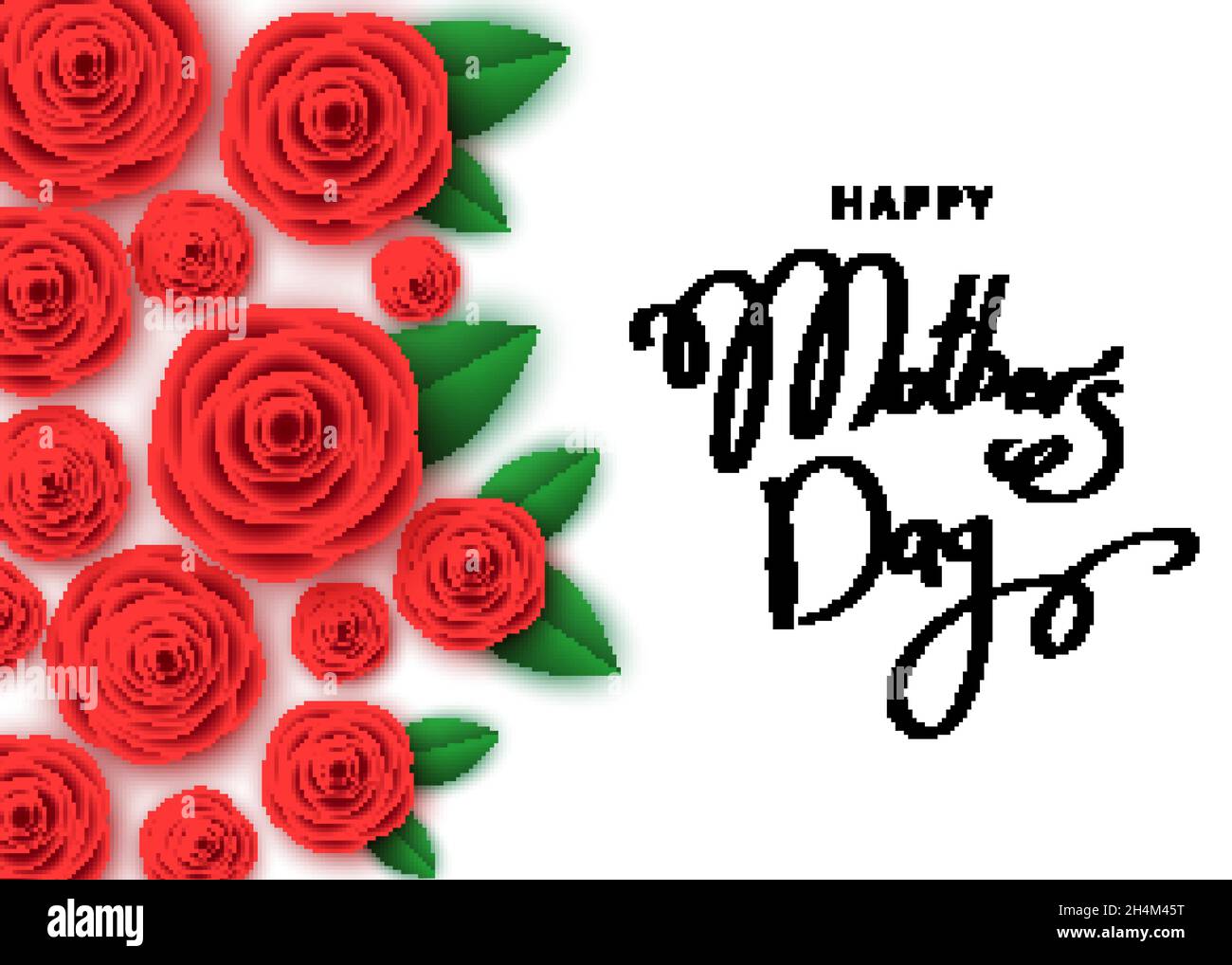 Happy mother's day banner template with red roses, hand-drawn ...