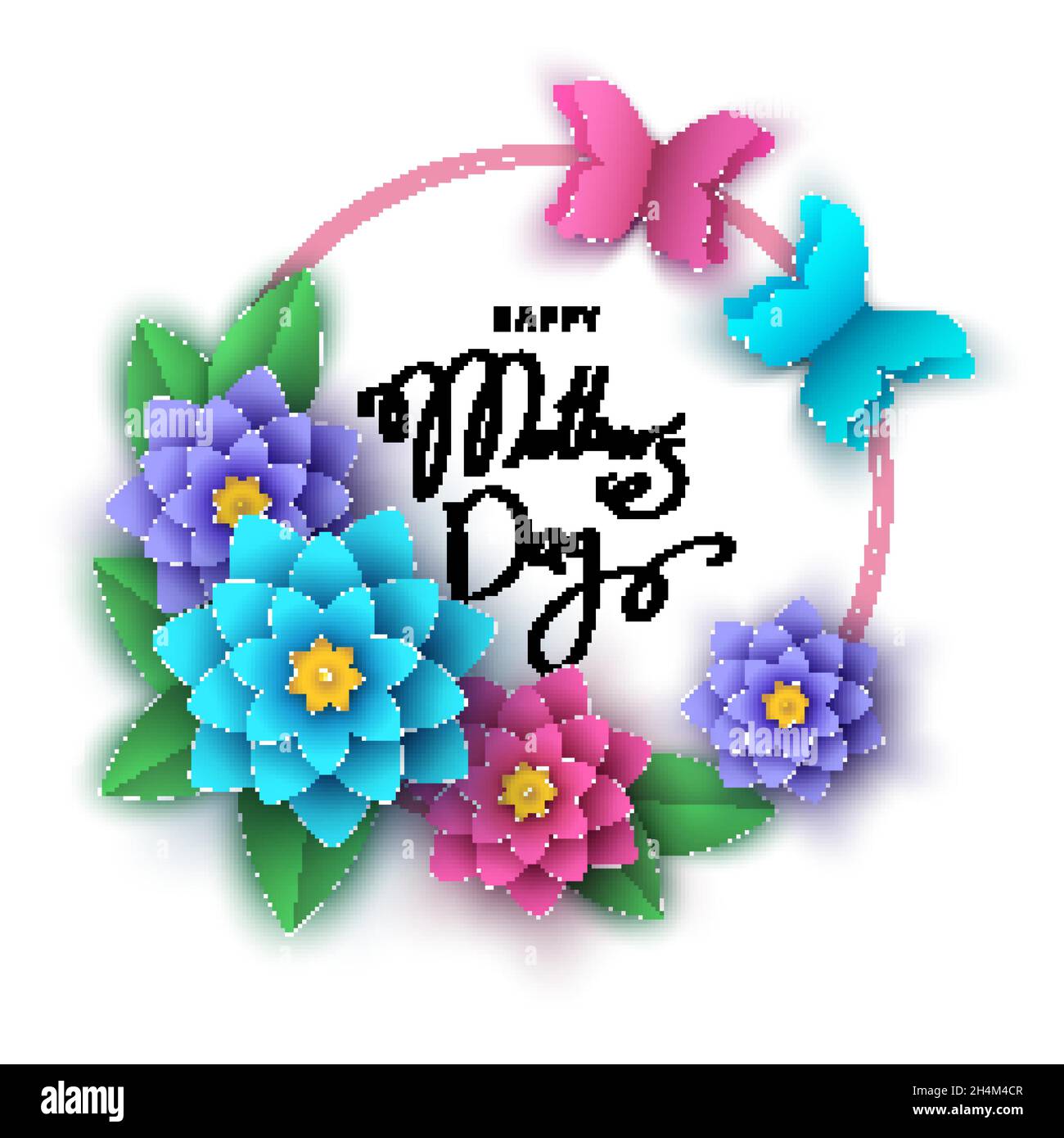 Happy mother's day greeting card with paper cut flowers, butterflies ...