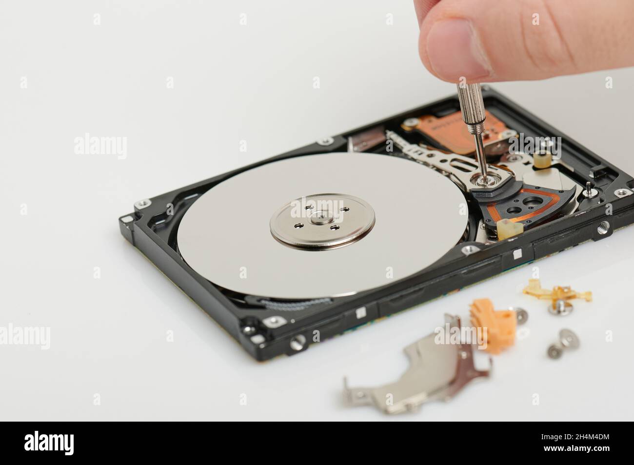 Disassembled hard drive for repair service macro close up view Stock Photo