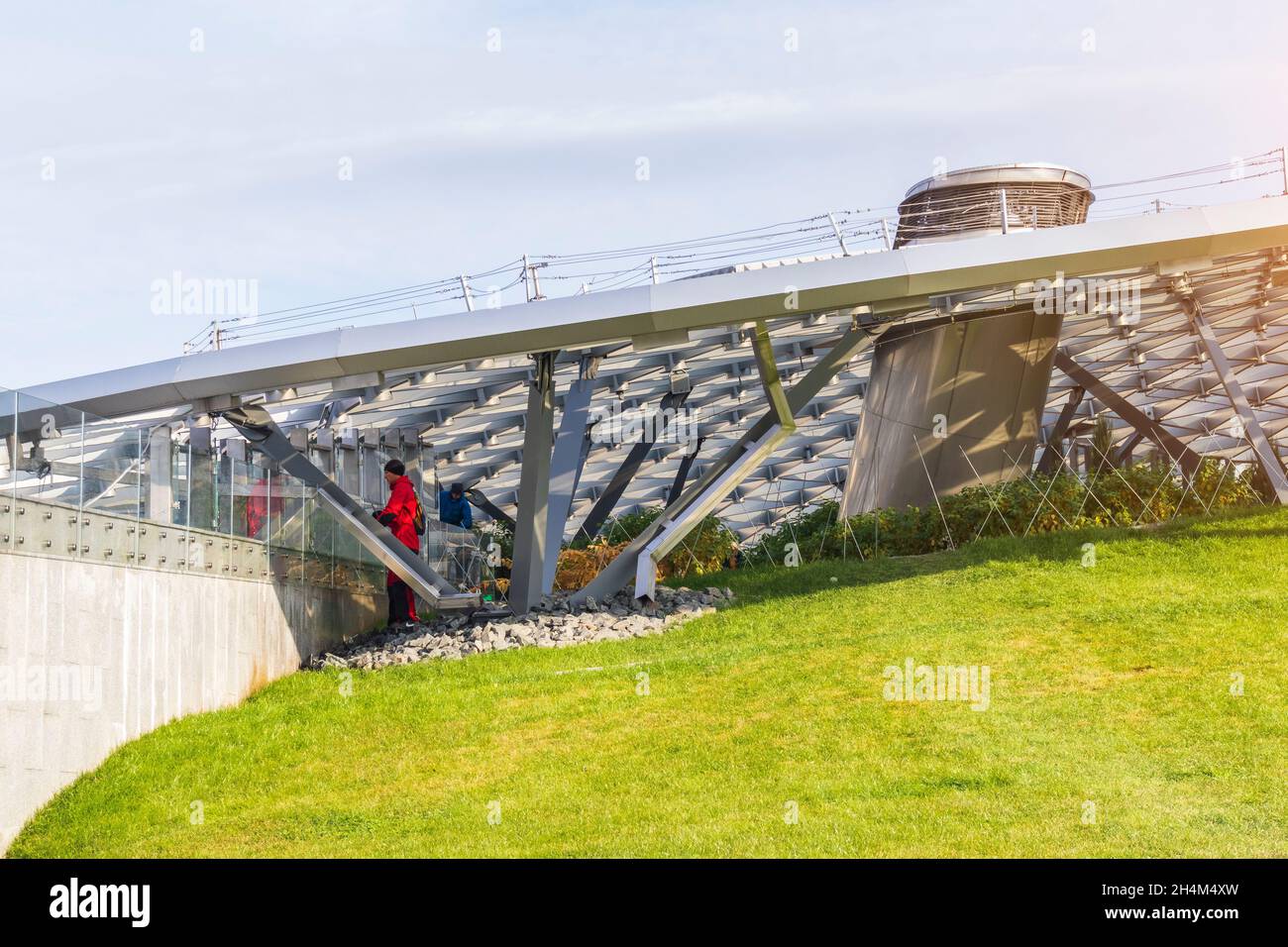 modern greenhouse growing trees flowers glass roof sun light. automatic