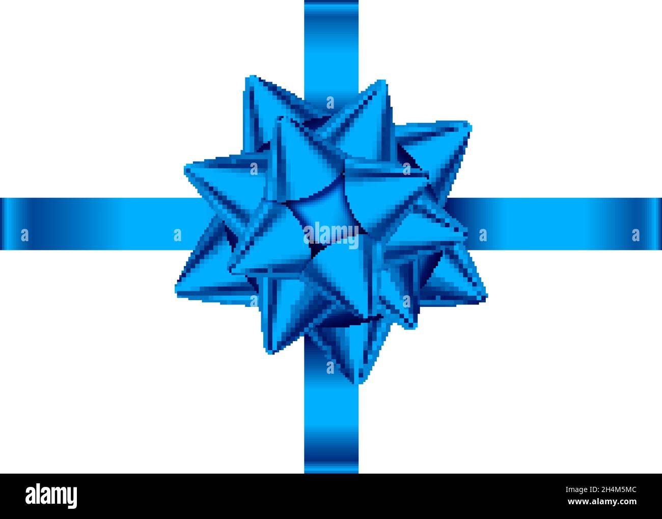 Blue satin gift ribbon and bow isolated on white background. Christmas ...