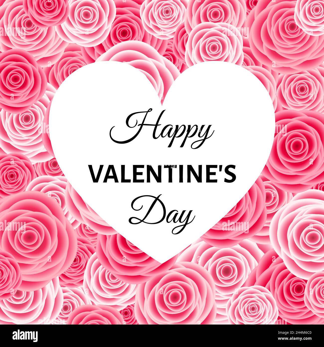 Happy Valentine's day greeting card with roses, heart. Pink flowers for