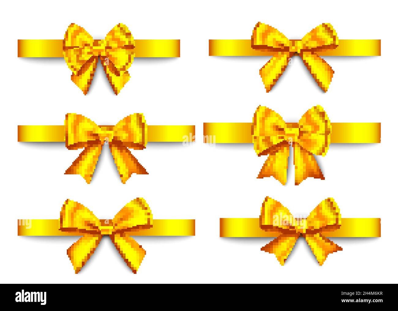 Golden gift bows set isolated on white background. Christmas, New Year ...