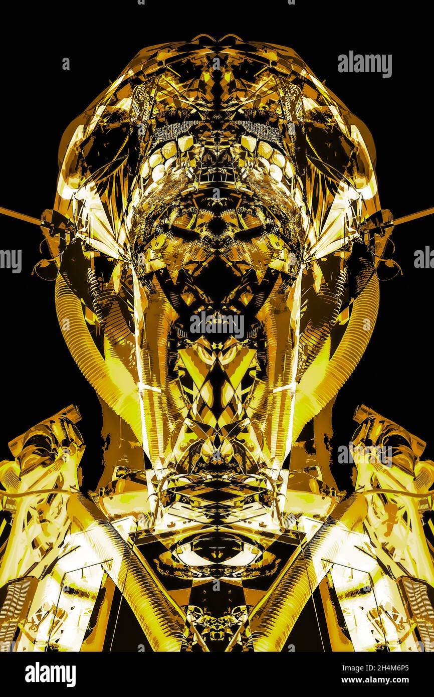 Abstract dark evil Robot head in a yellow tone Stock Photo - Alamy