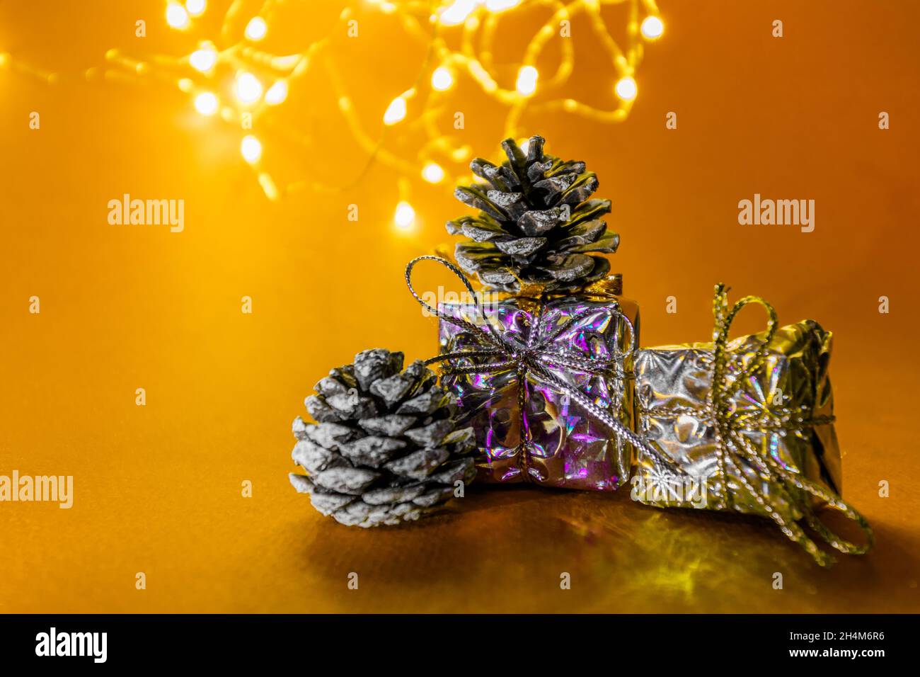 Gifts for the New Year. New Year's atmosphere. Stock Photo