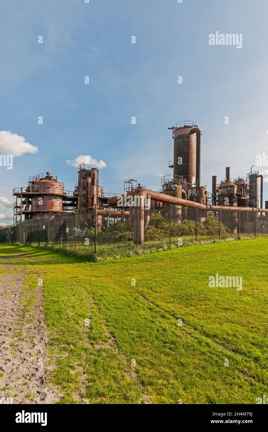 Old, rusted gasification plant at Gas Works Park in Seattle, Washington