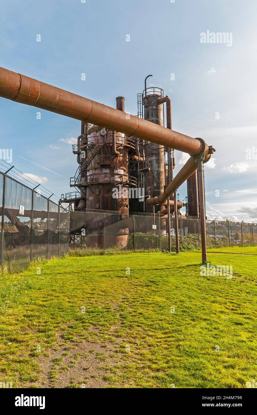 Old, rusted gasification plant at Gas Works Park in Seattle, Washington