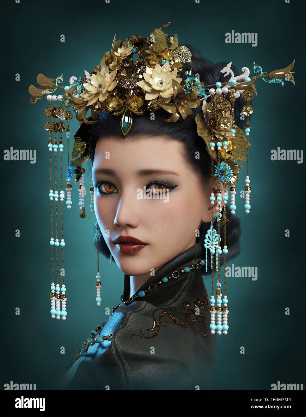 3d computer graphics of a portrait of a girl with an oriental headdress Stock Photo