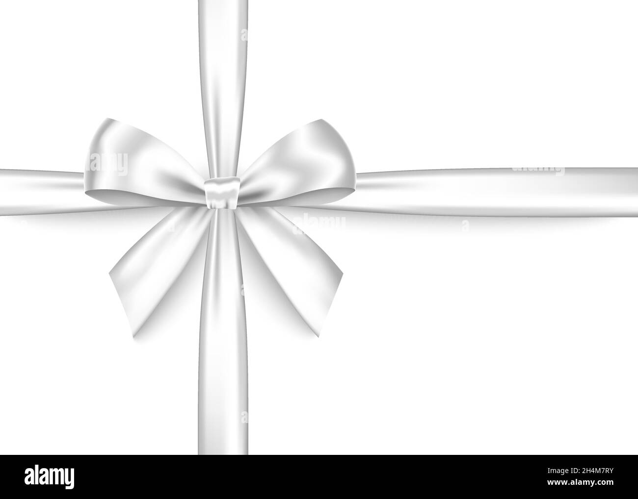 Silver gift ribbon and bow isolated on white background. Christmas, New ...