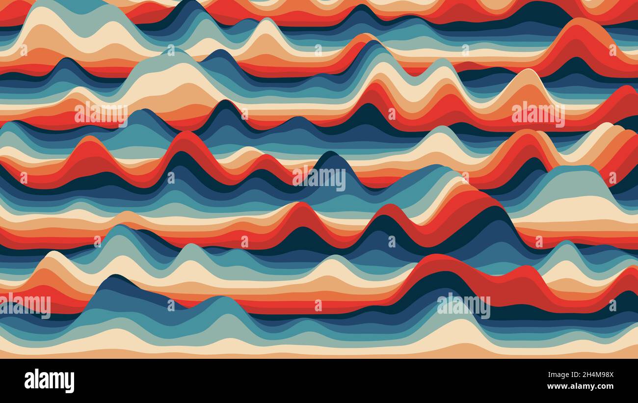 Abstract Distorted Ripples Retro reddish stripes colorful distorted backdrop. Procedural ripple ...