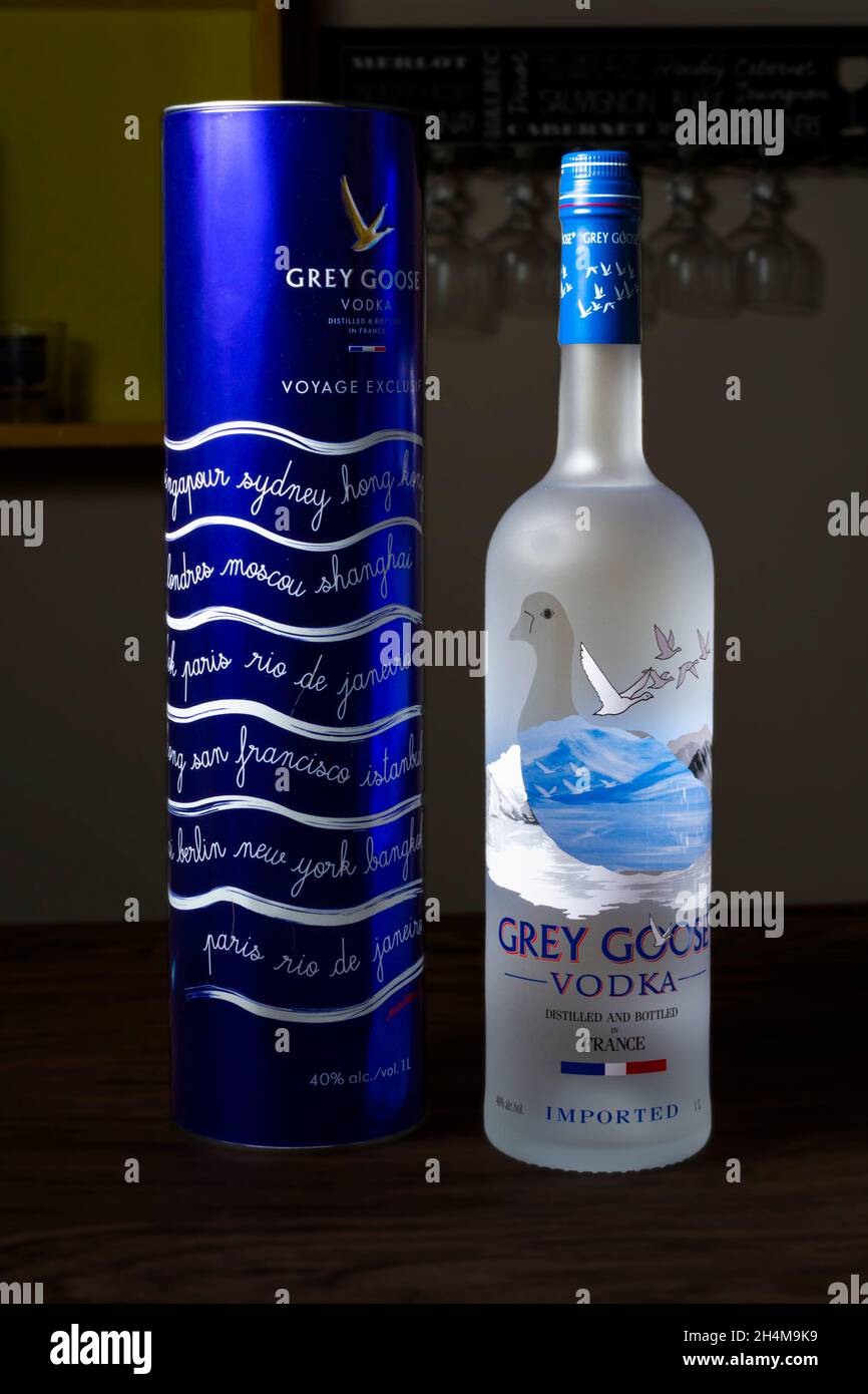 Grey Goose Vodka 750 ML *EMPTY* Frosted Clear Glass BOTTLE w/ Cork Crafts