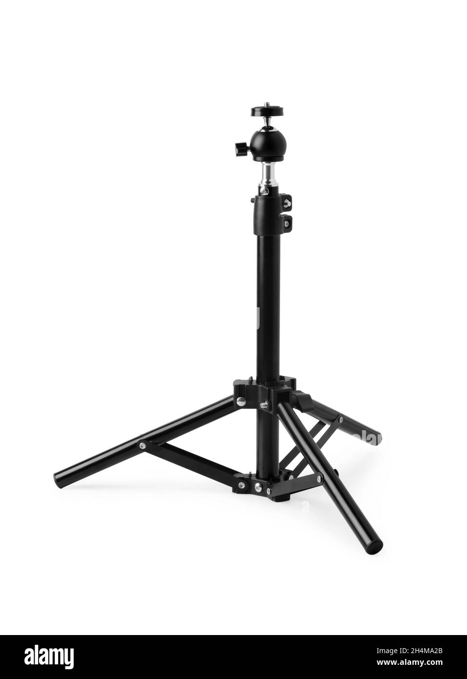 Black mini tripod for compact camera isolated on white background Stock Photo