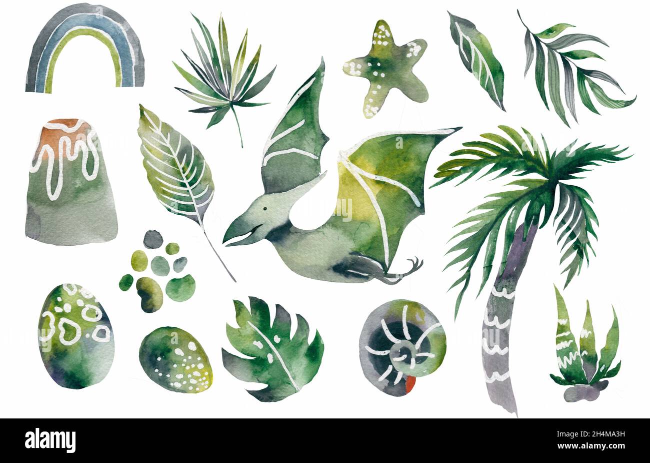 Dinosaur Set clipart. Cute Dino and other fantastic elements of nature ...