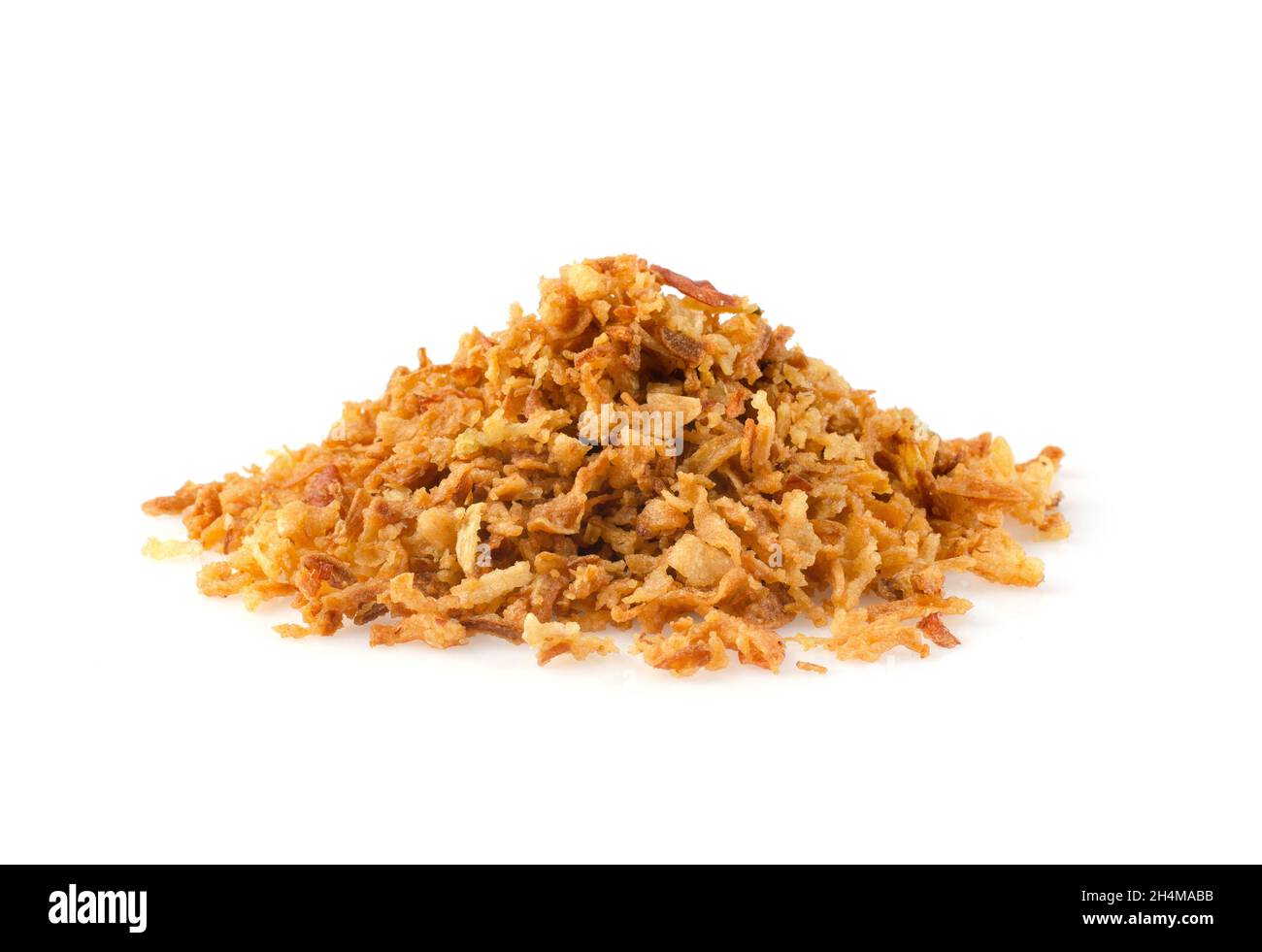 Pile of fried gold onion or shallots isolated on white background Stock Photo