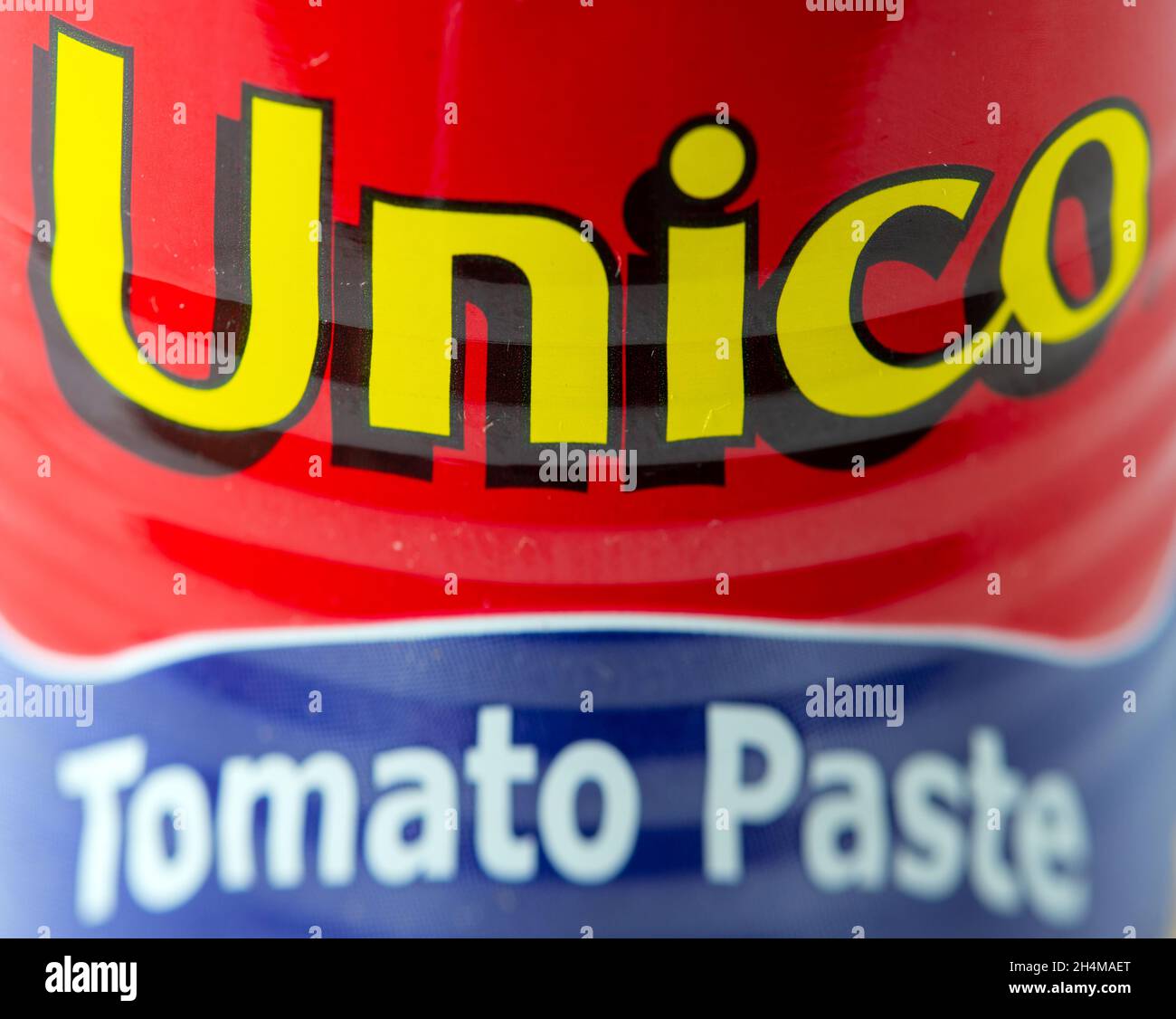 Exterior of a can of Unico Tomato Paste seen on a retail store in Toronto CanadaNov. 2, 2021 Stock Photo