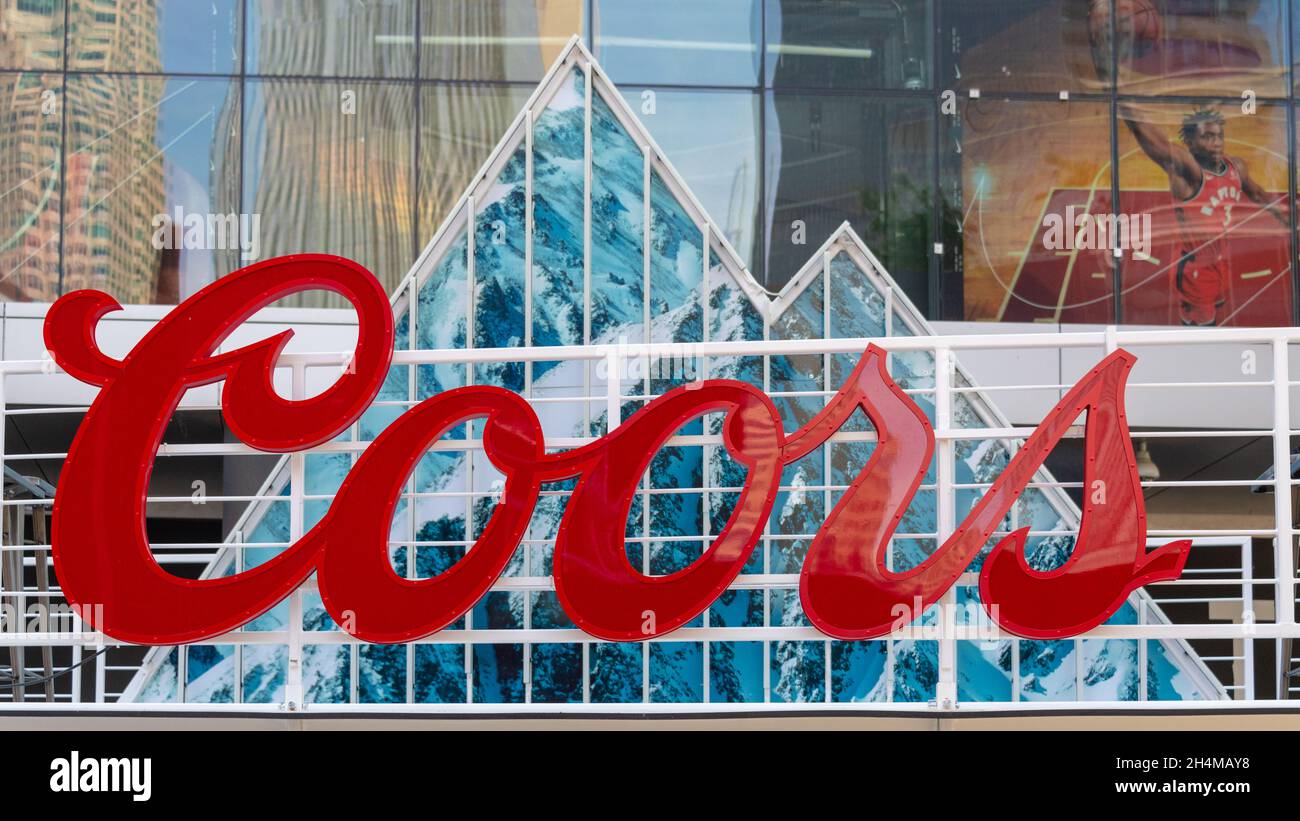 Coors beer advertisement in the Maple Leaf square in Toronto, Canada Stock Photo