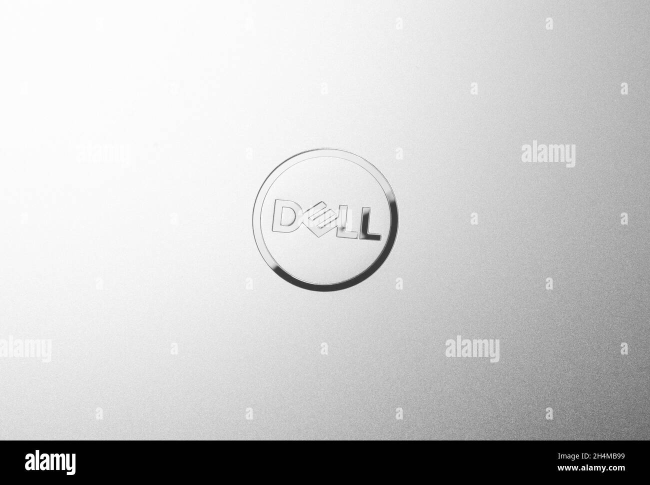 SAMARA, RUSSIA - September 13 2021 : Dell logo made from stainless steel on notebook Stock Photo
