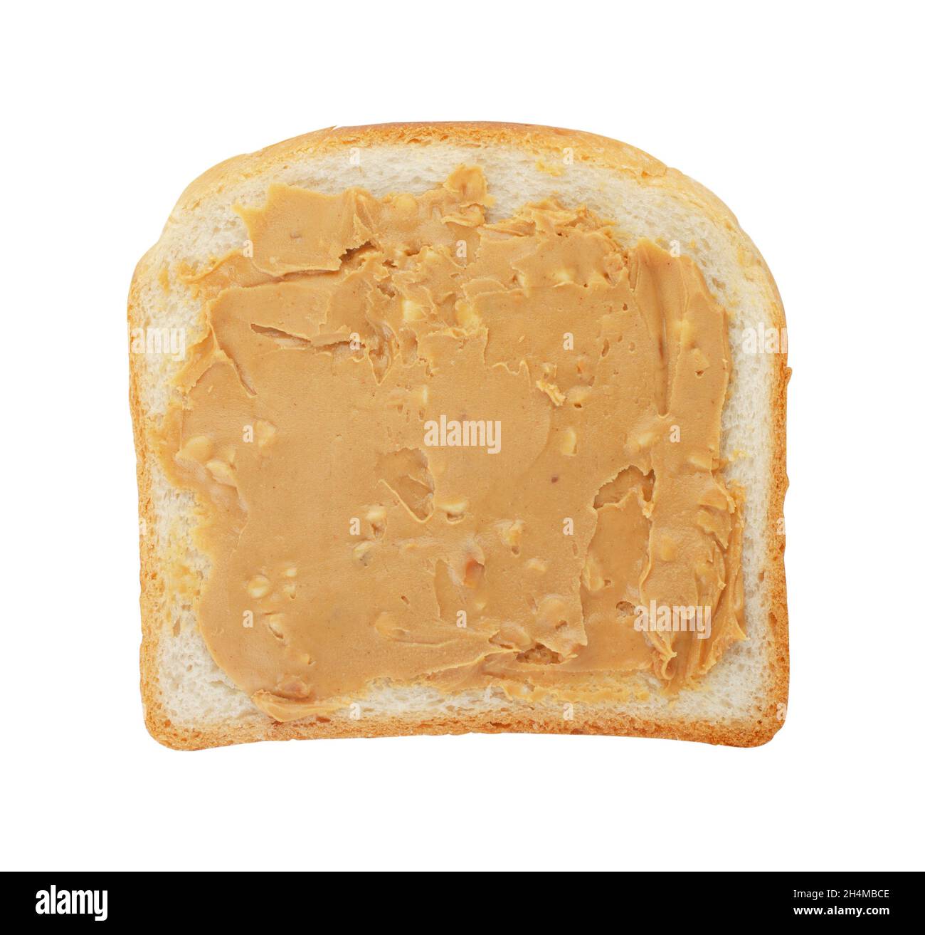 Peanut butter on a slice of toast isolated on a white background Stock Photo