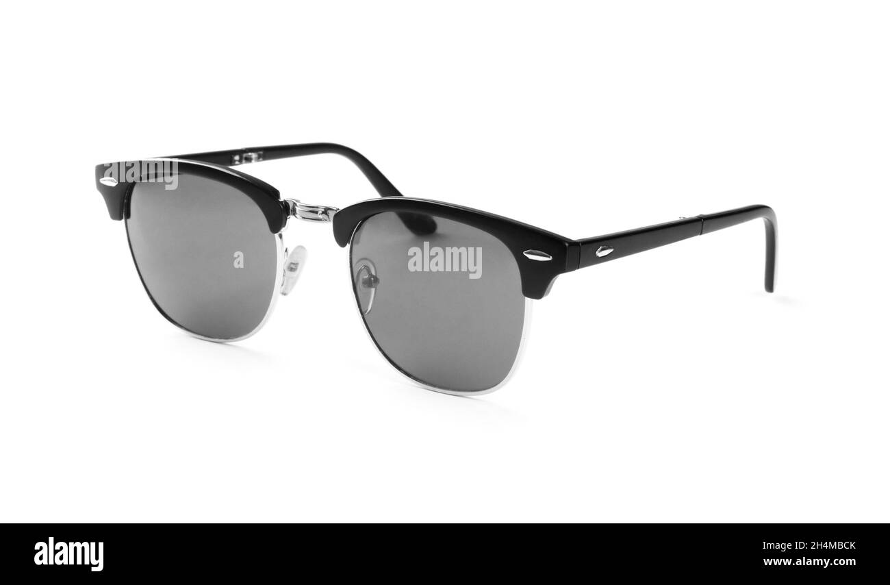 Sunglasses with black plastic frame isolated on white background Stock Photo