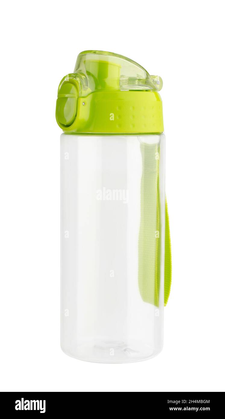 Green empty water bottle Isolated on white background. Stock Photo