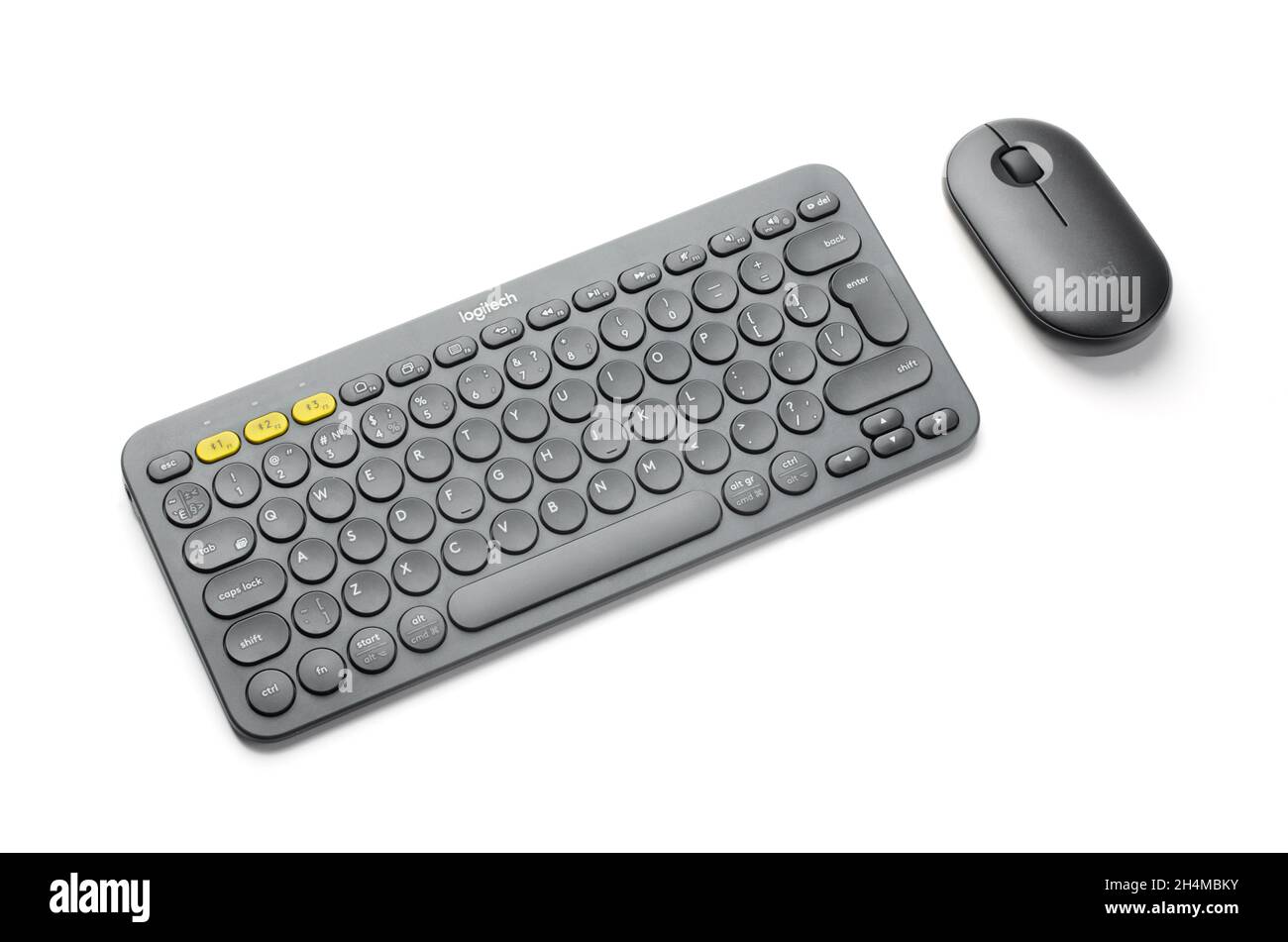 SAMARA, RUSSIA - 11 August, 2021 - Keyboard K380 and Mouse M350 Logitech isolated on a white background Stock Photo