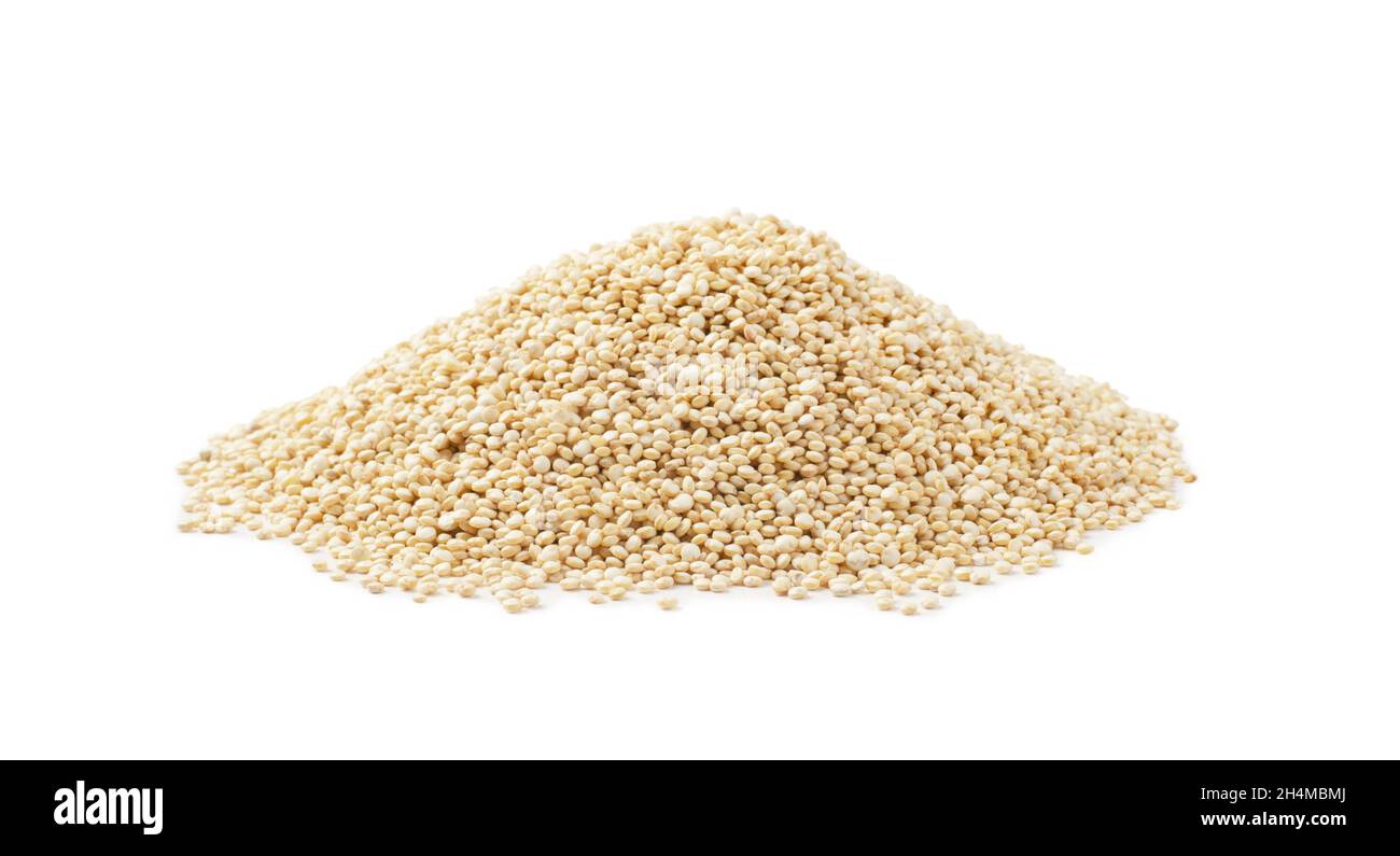 Small pile of raw white quinoa, isolated on pure white background Stock Photo