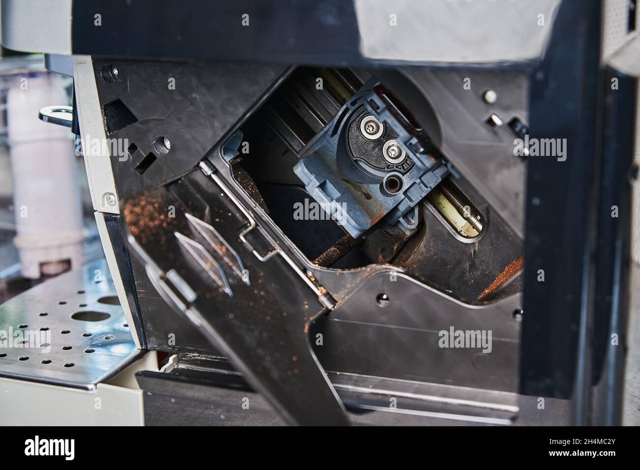 Automatic coffee machine cleaning. Open door in coffee machine for