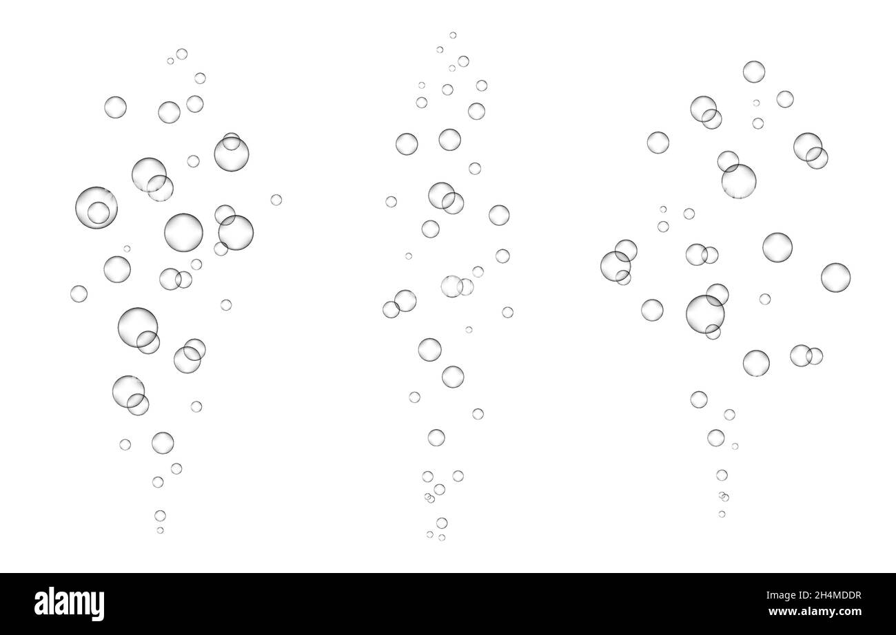 Underwater fizzing air, water or oxygen  bubbles on white  background. Effervescent drink. Fizzy sparkles in sea, aquarium. Champagne. Soda pop. Under Stock Vector