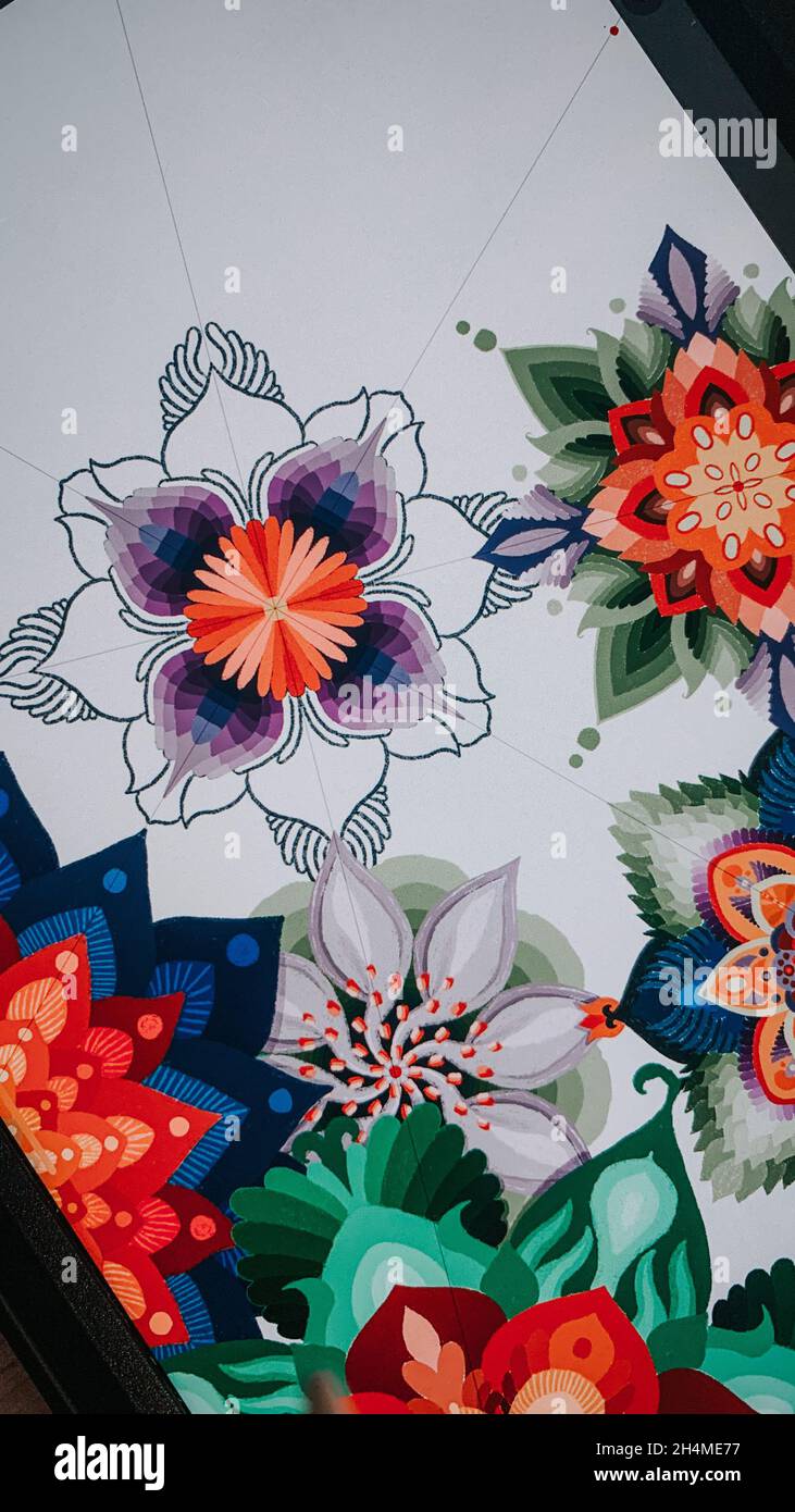 Beautiful flowery mandala digital illustration Stock Photo - Alamy