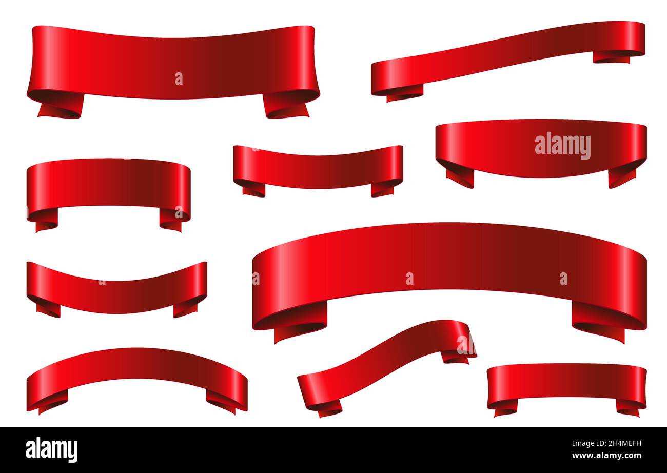 Red ribbon set in realistic style isolated on white background. Xmas ...