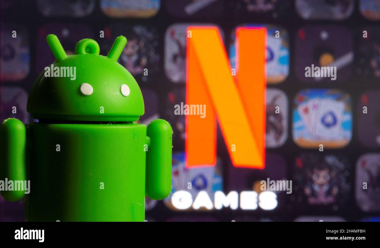 A 3d Printed Android Mascot Bugdroid Is Seen In Front Of The Netflix Games Logo In This Illustration Taken November 3 21 Reuters Dado Ruvic Illustration Stock Photo Alamy