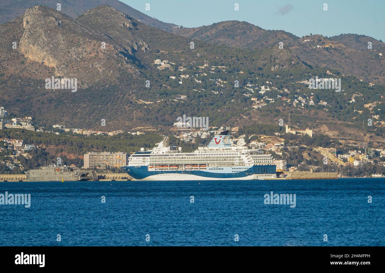Tui Marella Explorer 2, Cruise ship, moored in the harbour of Malaga, Costa del Sol, Southern Spain. Stock Photo
