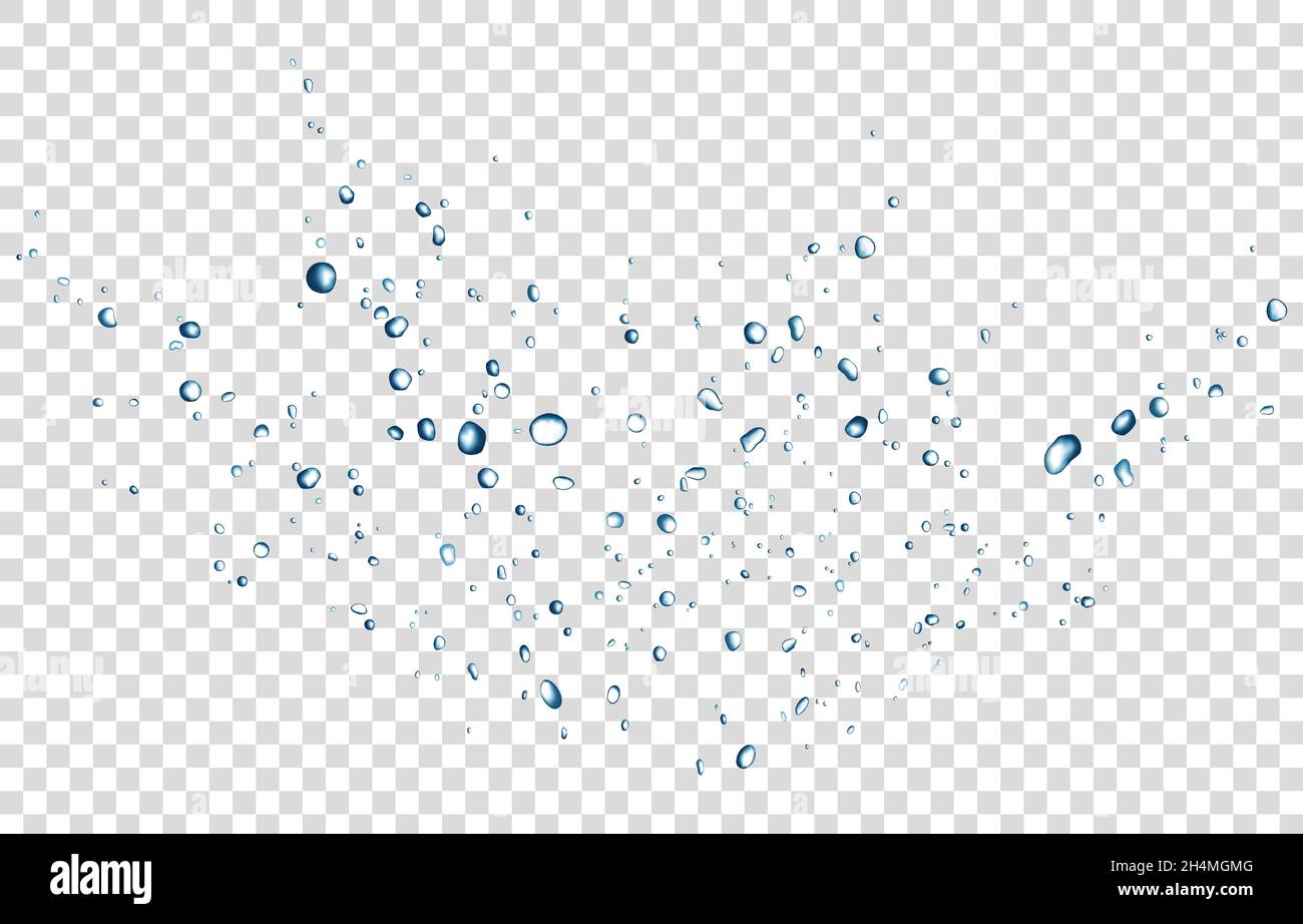Blue water  drops isolated on transparent background. Splash. Vector texture. Stock Vector