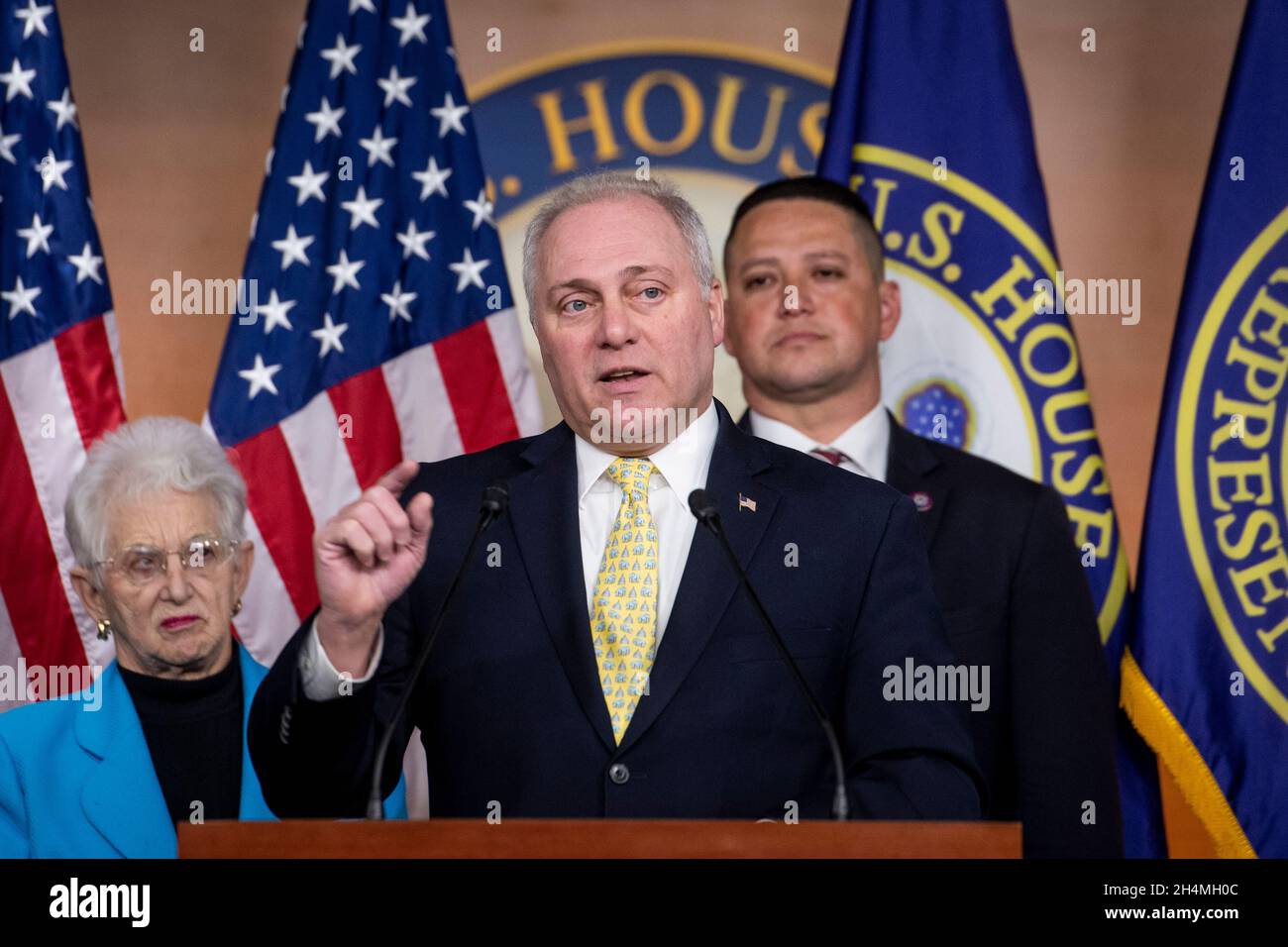 Washington, United States Of America. 03rd Nov, 2021. United States House Minority Whip Steve Scalise (Republican of Louisiana) offers remarks during a news conference at the US Capitol in Washington, DC, Wednesday, November 3, 2021. Credit: Rod Lamkey/CNP/Sipa USA Credit: Sipa USA/Alamy Live News Stock Photo