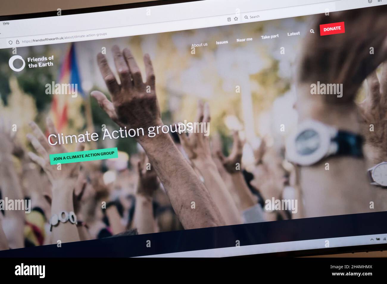 Web site of the Friends of the Earth environmental campaign group providing links to other Climate Action Groups. Stock Photo