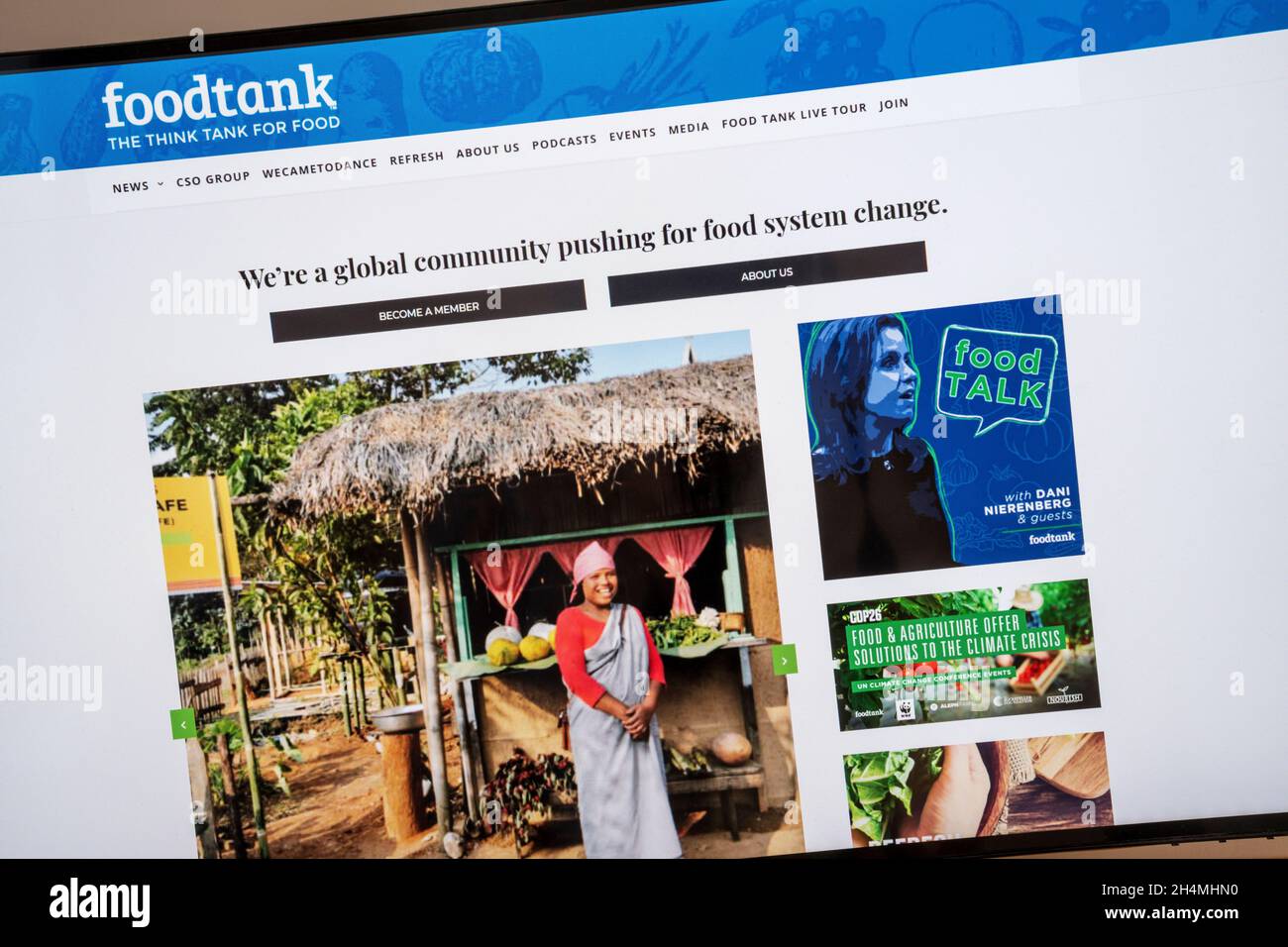 Web site home page of the Foodtank environmental campaign group. Stock Photo