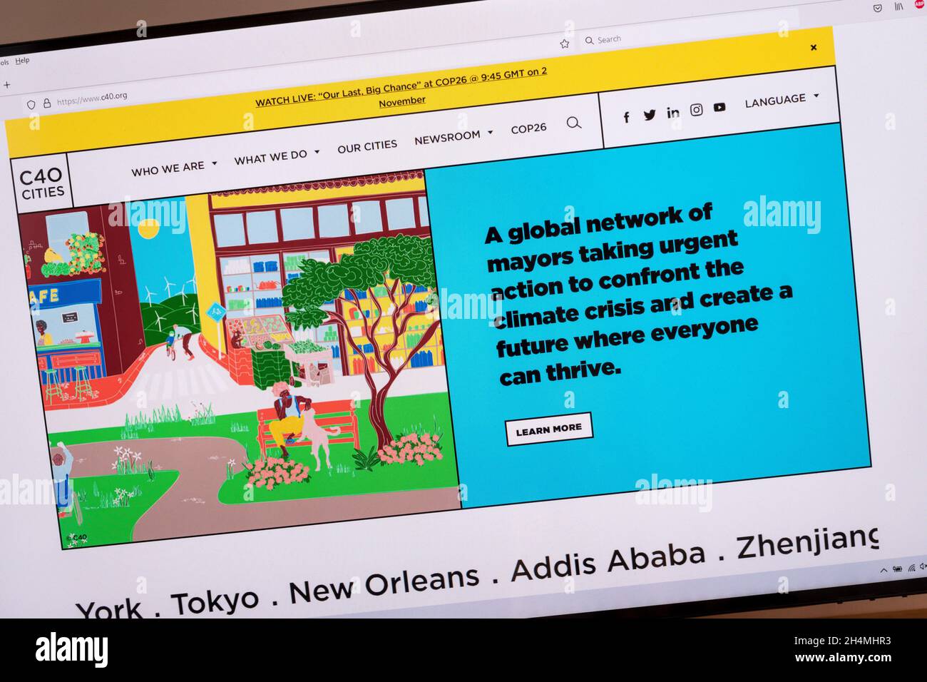 Web site home page of the C40 Cities environmental campaign group. Stock Photo