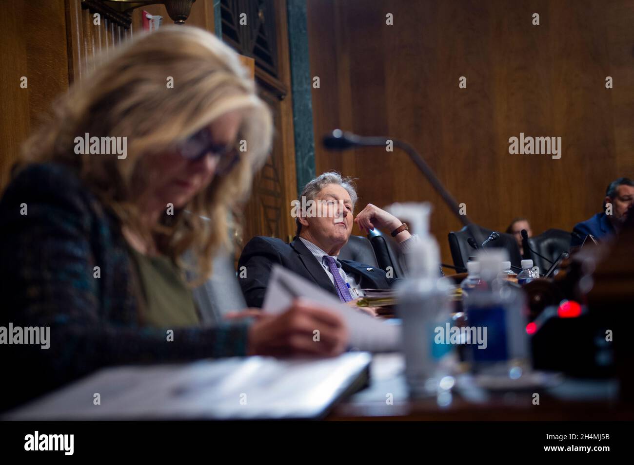 Washington, United States Of America. 03rd Nov, 2021. United States Senator Marsha Blackburn (Republican of Tennessee), left, and United States Senator John Neely Kennedy (Republican of Louisiana), right, listen while United States Senator Ted Cruz (Republican of Texas) questions Gabriel P. Sanchez during a Senate Committee on the Judiciary hearing for his nomination to be United States Circuit Judge for the Ninth Circuit, in the Dirksen Senate Office Building in Washington, DC, Wednesday, November 3, 2021. Credit: Rod Lamkey/CNP/Sipa USA Credit: Sipa USA/Alamy Live News Stock Photo