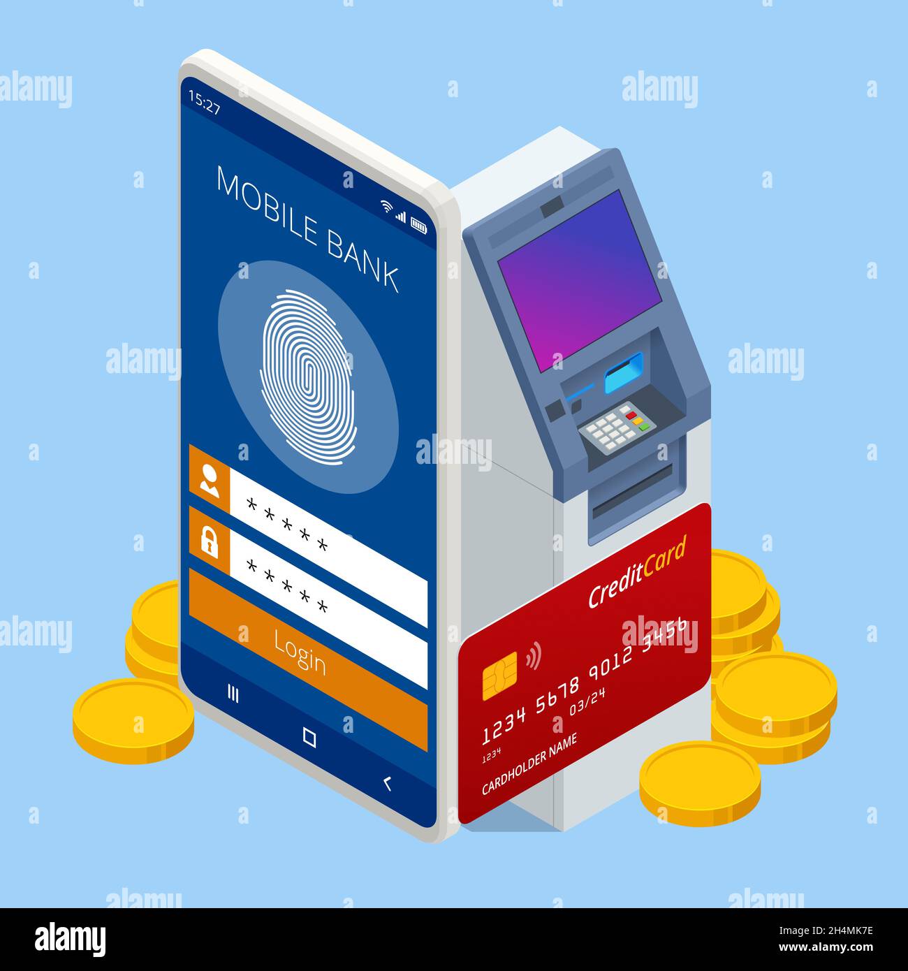 Isometric Online Mobile Banking and Banking. Mobile Banking