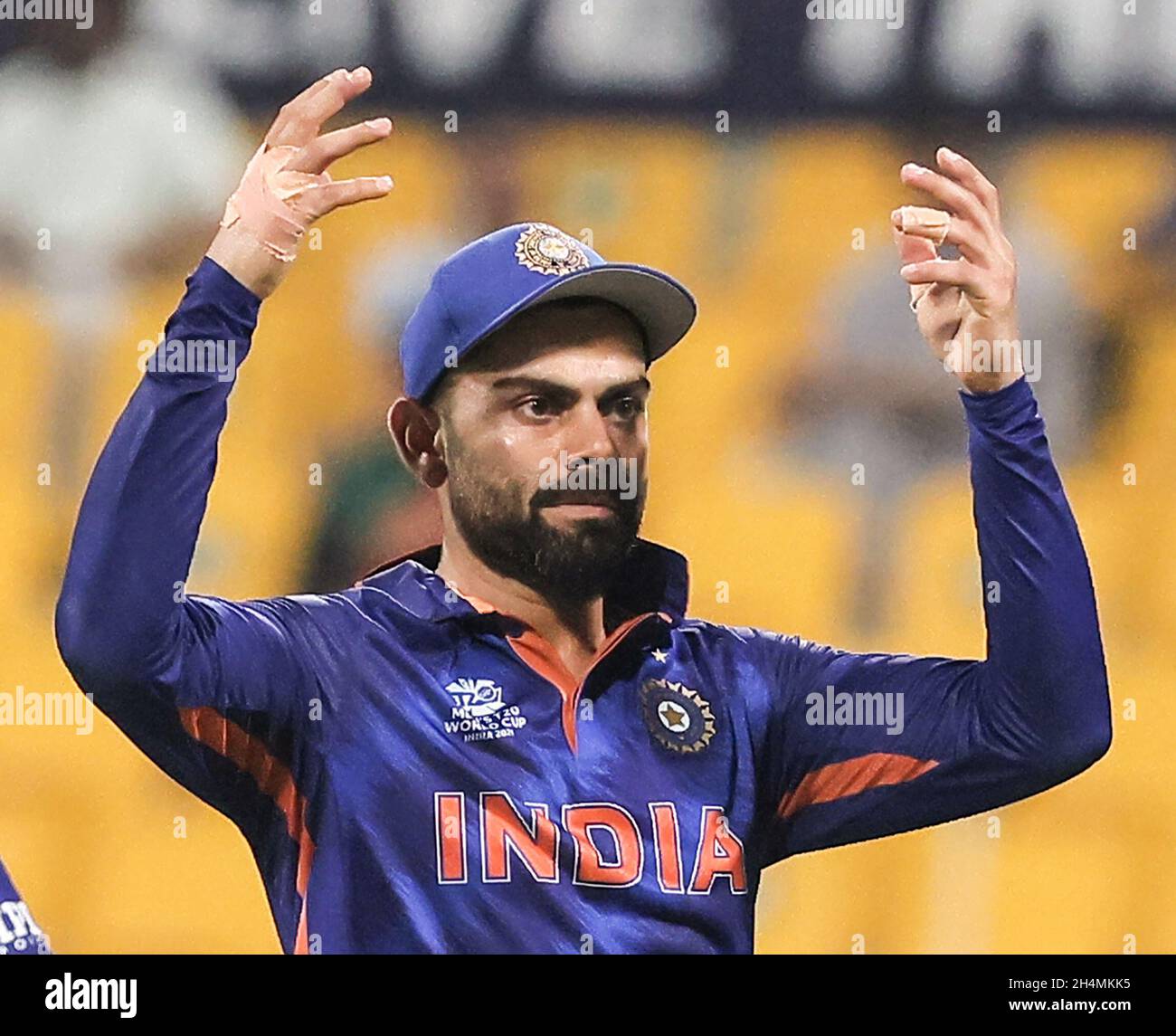 Abudhabi, UAE, Nov 3, 2021 ICC T20 WORLD CUP India Vs Afganistan Virat Kohli gestures after the victory against Afganistan by 66 runs during ICC Cricket T20 World Cup