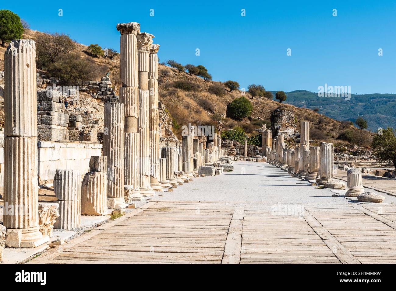 Sacred Street in Ephesus, Turkey. View without people on a sunny day. Stock Photo