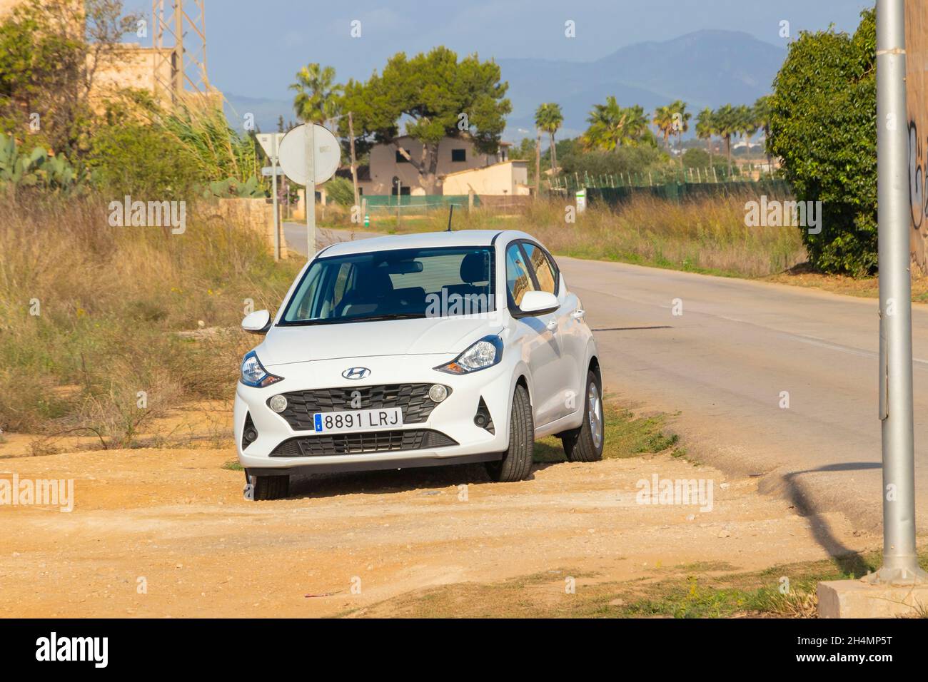 white Hyundai rental car on Palma Mallorca Stock Photo Alamy