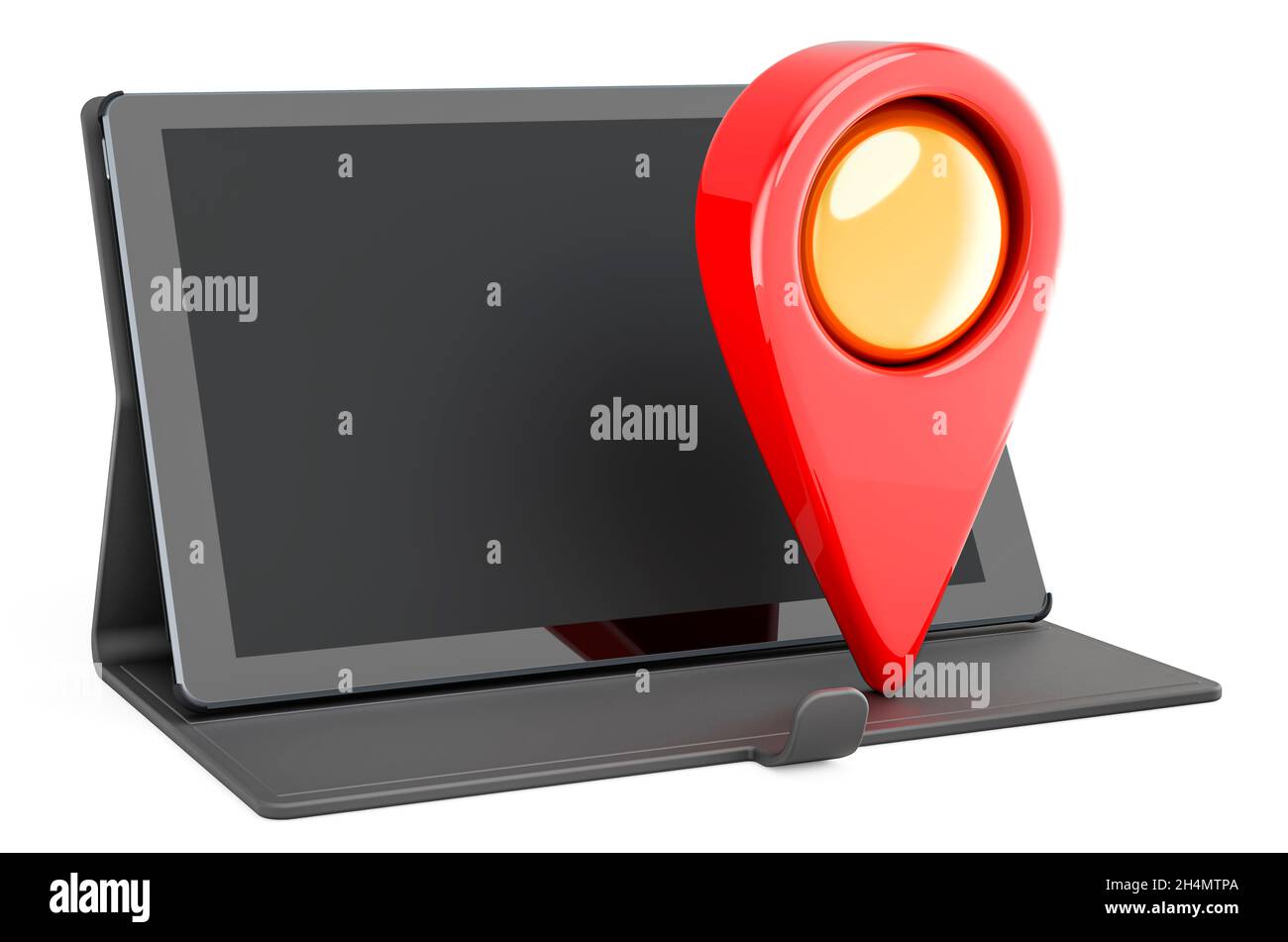 Tablet computer with map pointer. 3D rendering isolated on white ...