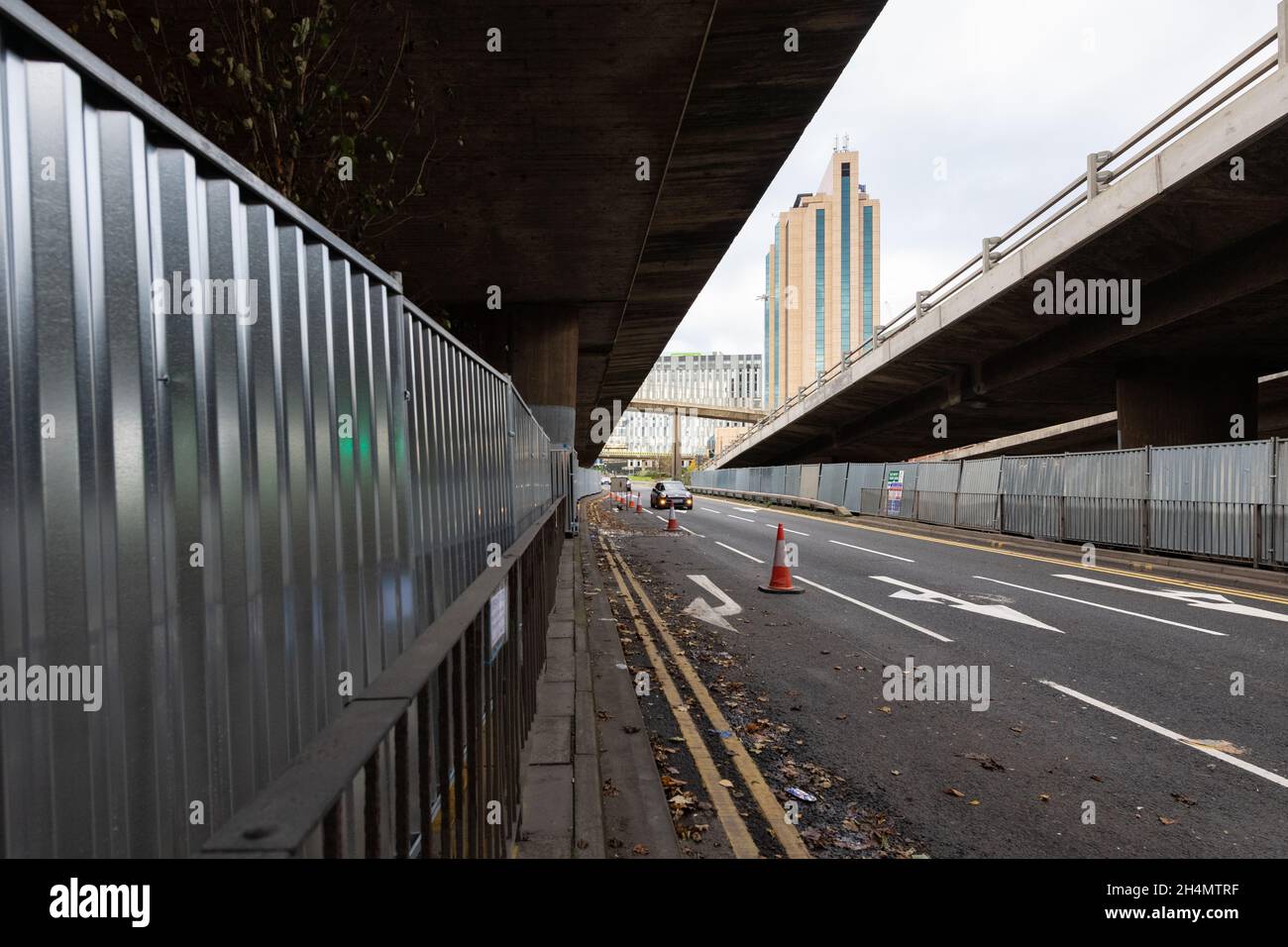 metal security fencing around Junction 19 M8 motorway Clydeside