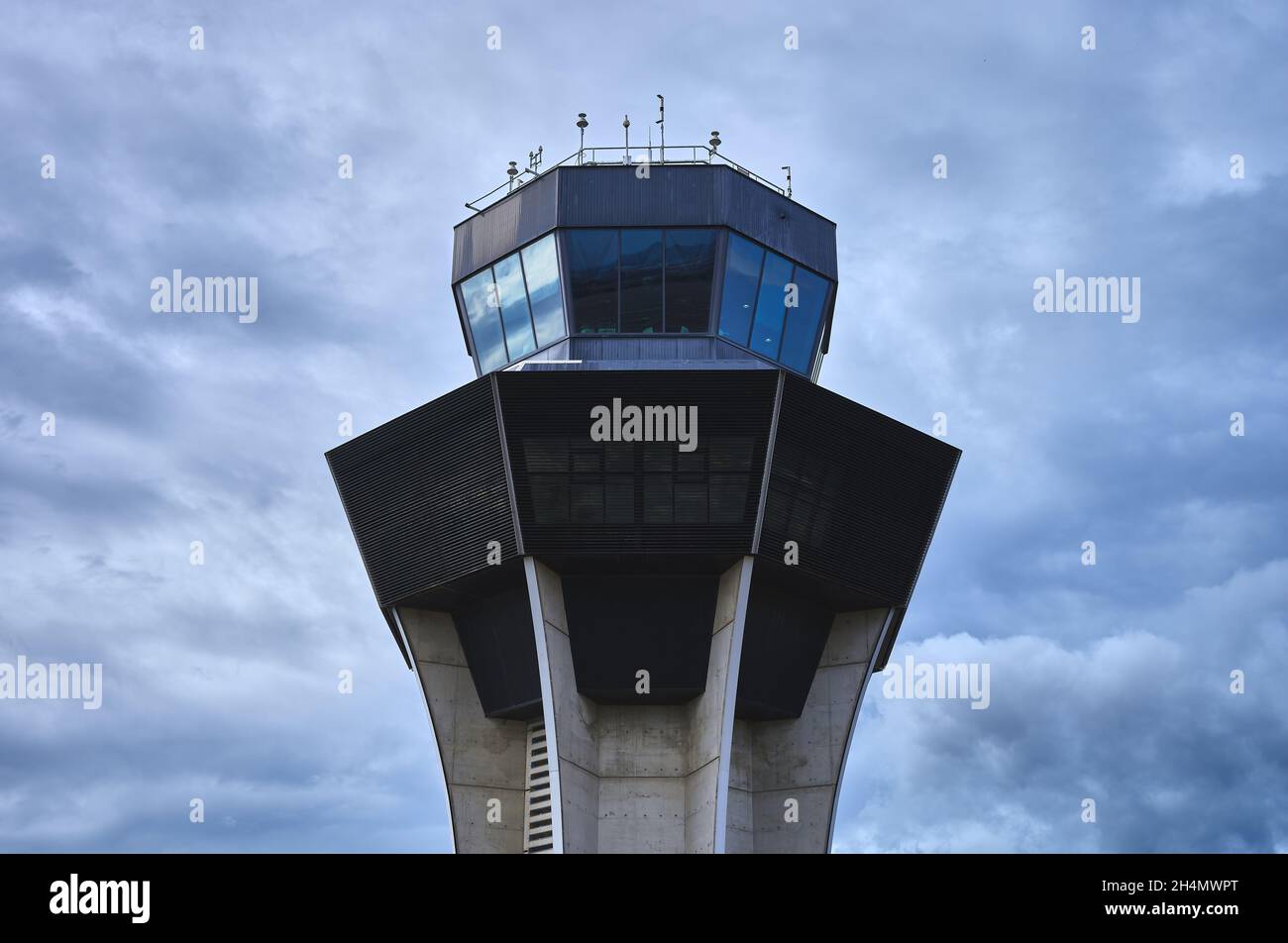 detail of an airport control tower on a stormy day Stock Photo